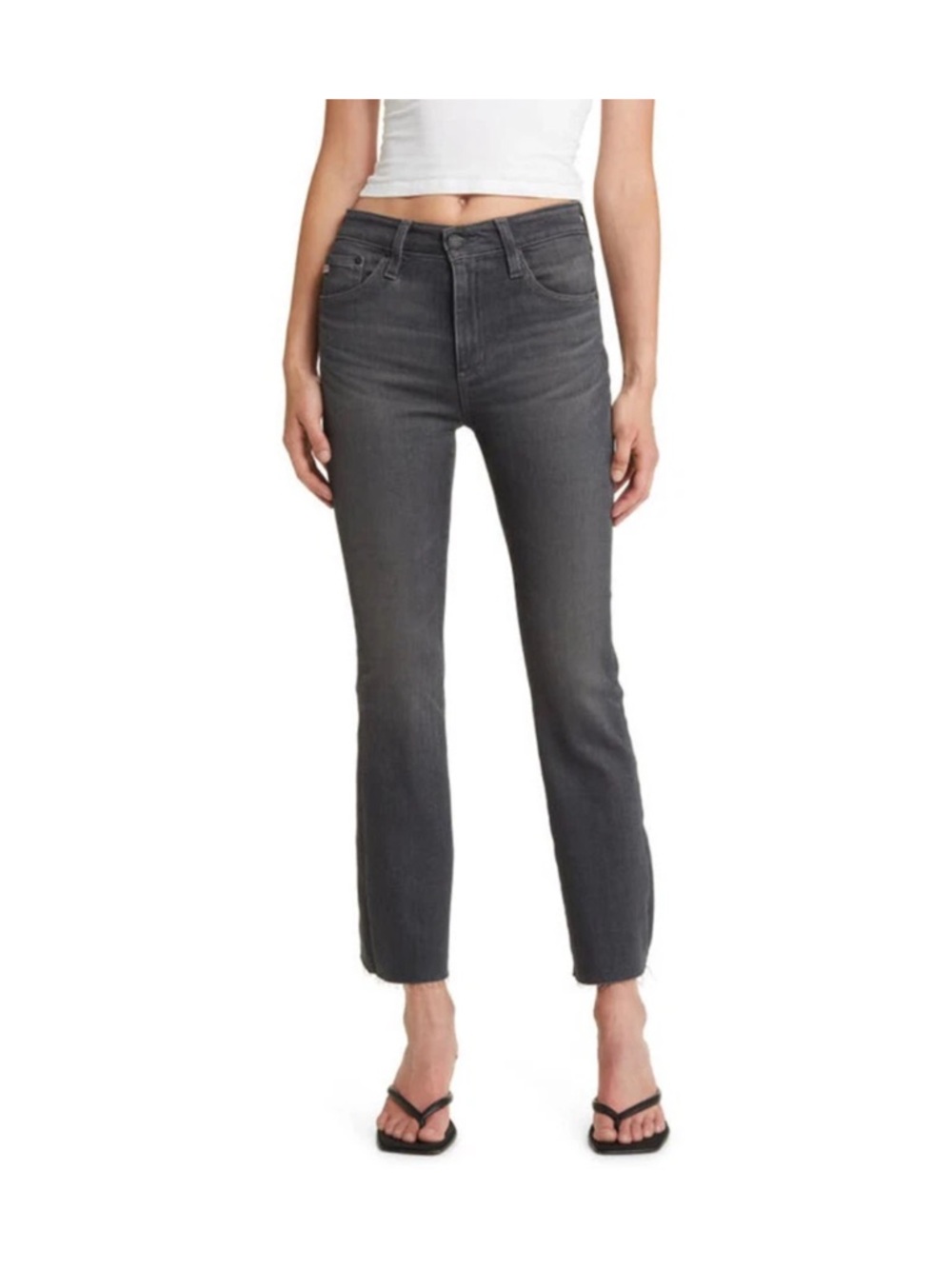 AG Farrah Boot Crop Jeans 27 Gray High Rise Raw Hem Stretch Denim